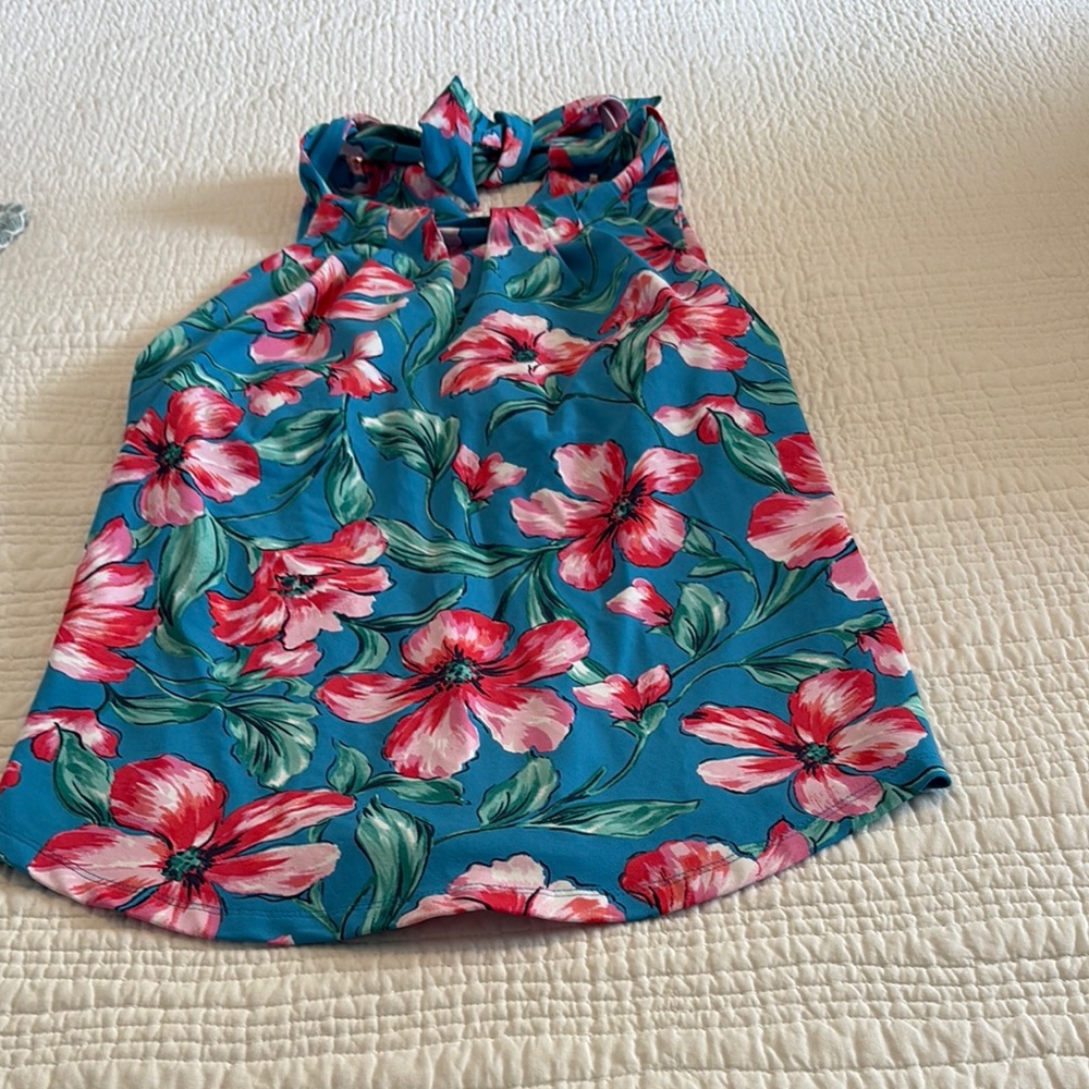 Tommy Bahama Blue Floral Tank Top with built in shelf bra